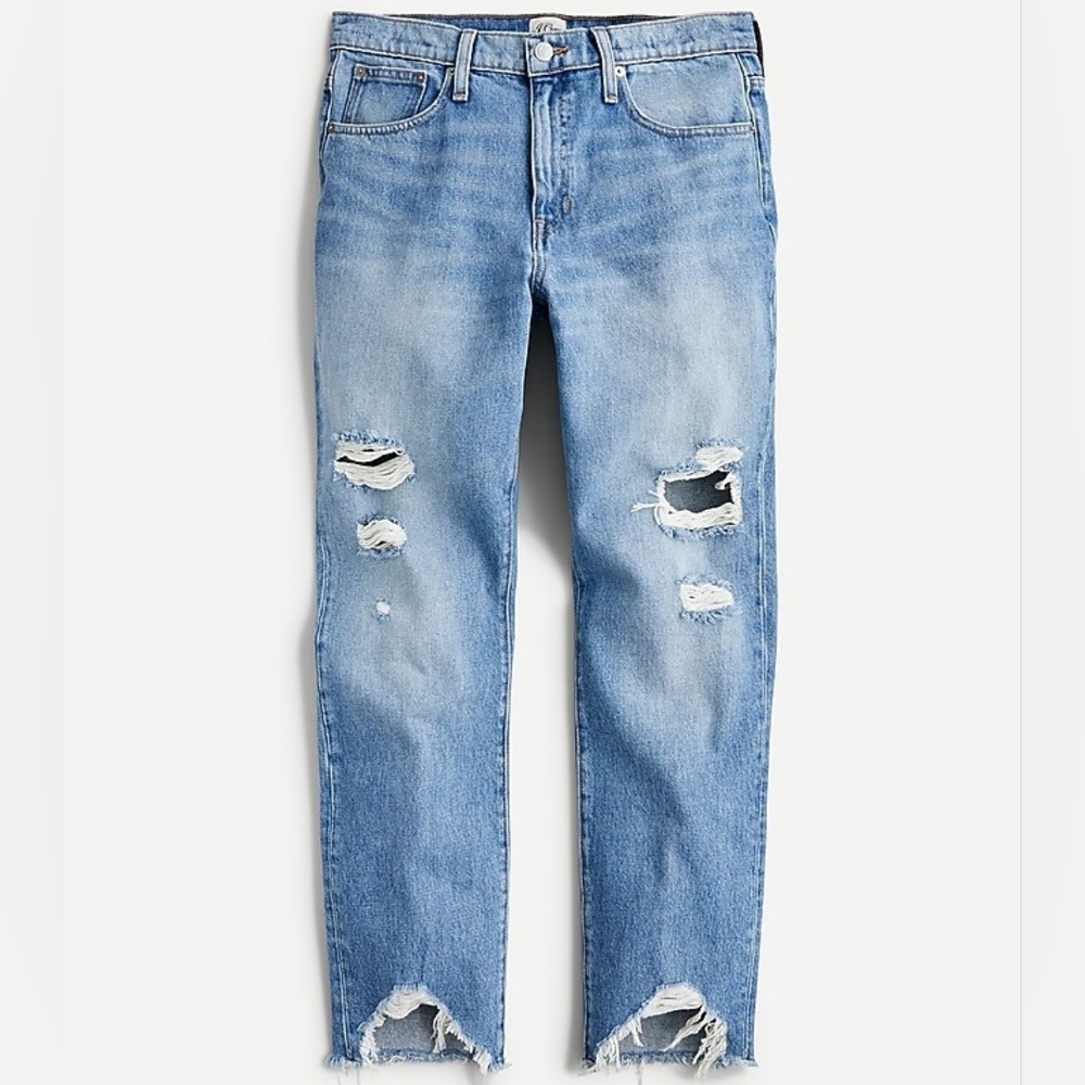 J.Crew Womens Sz 32 High Waisted Distressed Slouchy Boyfriend Jeans, Light Wash